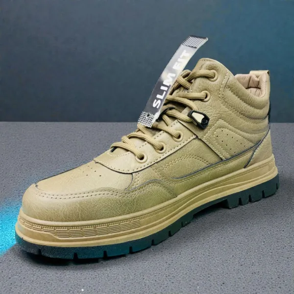 Beige Outdoor Sneakers Textured Leather & Deep-Tread Sole 